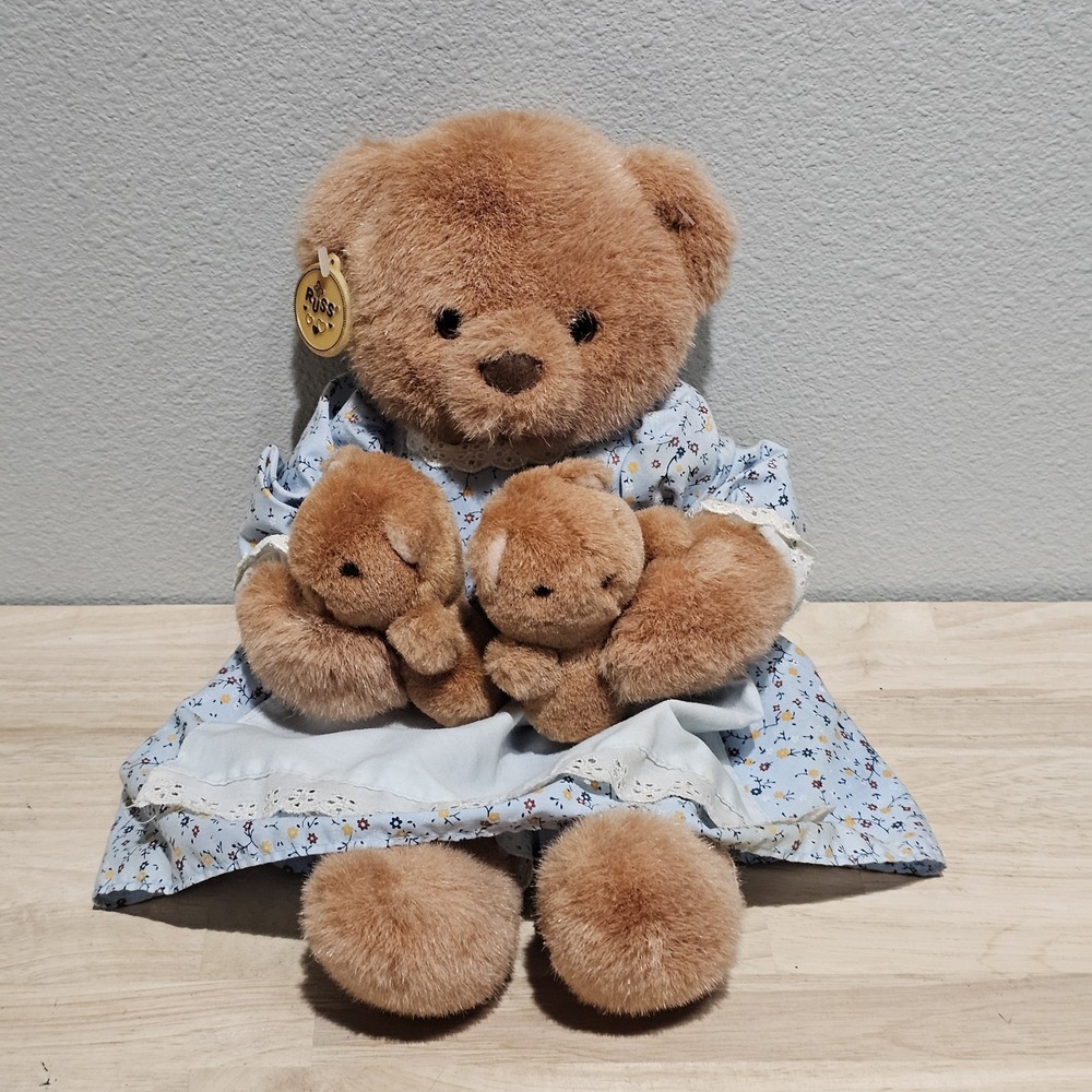 16" Russ Teddy Bear with 2 Babies A Mother's Love Plush Stuffed